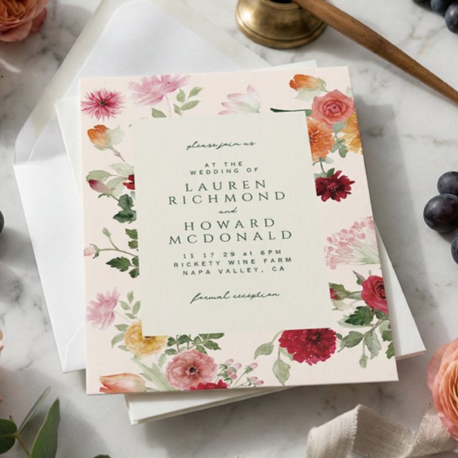 Rustic Watercolor Floral Sage Green Garden Wedding Inbjudningar (Skapare uppladdad)