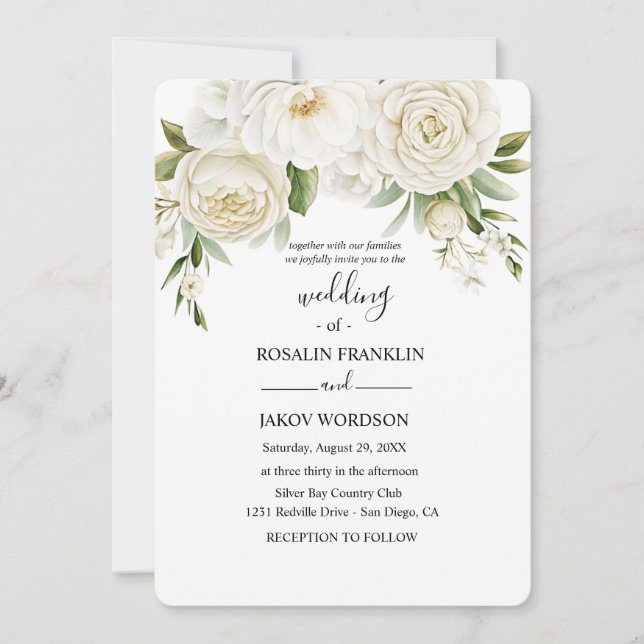 rustic watercolor floral wedding  inbjudningar (Framsida)