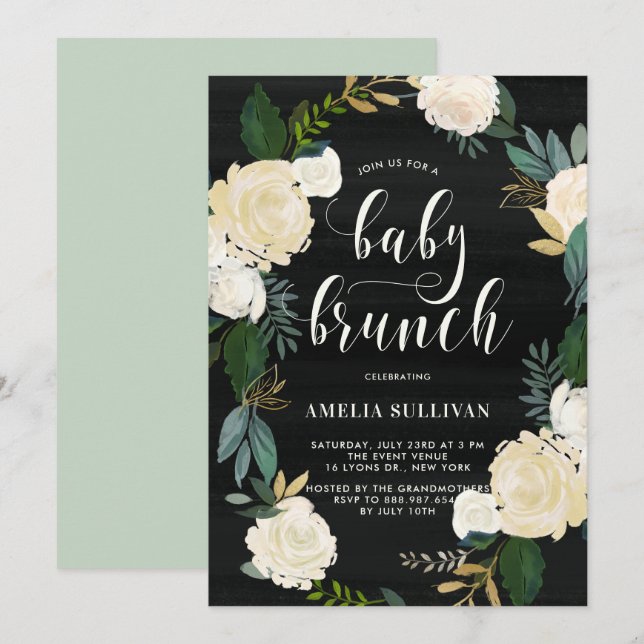 Rustic Watercolor Flowers Baby Showers Brunch Inbjudningar (Fram/baksida)