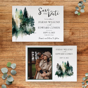 Rustic Watercolor Forest Bröllop spara datum Datumet