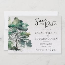 Rustic Watercolor Forest Bröllop spara datum Datumet