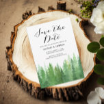 Rustic Watercolor Forest Evergreen QR-kod Spara Datumet<br><div class="desc">Rustic Watercolor Forest Evergreen Spara datum meddelande Rustic vattencolor grönt forest träd,  bröllop spara datum med "Save the Date" i söt script calligraphy och QR code.</div>