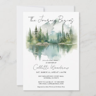 Rustic Watercolor Forest Mountain Journey Begins Inbjudningar