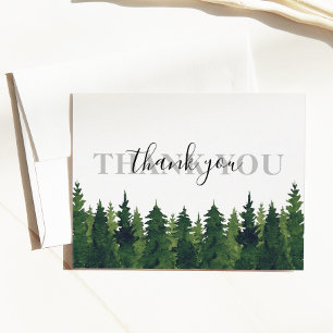 Rustic Watercolor Forest Tack Bröllop Vykort