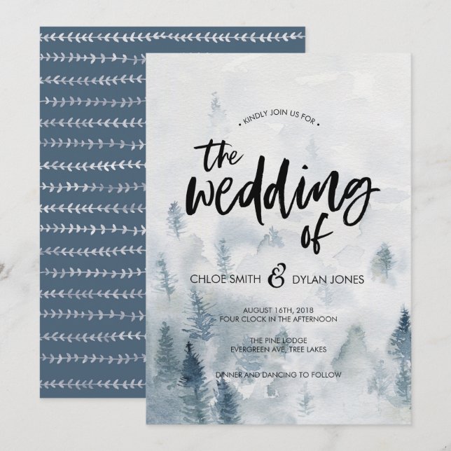 Rustic Watercolor Forest Wedding-inbjudan Inbjudningar (Fram/baksida)