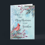 Rustic Watercolor Grandson God jul Kort<br><div class="desc">God jul för barnskort med vintern vattenfärgsblad,  kardinal och tankfull vers.</div>