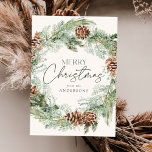 Rustic Watercolor Gräs Cone WANAN Non-Photo Julkort<br><div class="desc">Kort för helgdag av elegant med en vattenfärgad andedräkt av pinekoner,  gräs och lysgrey med en lätt gräddbakgrund. "God jul" visas i ett mörk grönt skript med det namn som visas nedan. Helgdag som inte är fotokort återgår till visning av ditt personliga meddelande på mörk grönt bakgrund.</div>