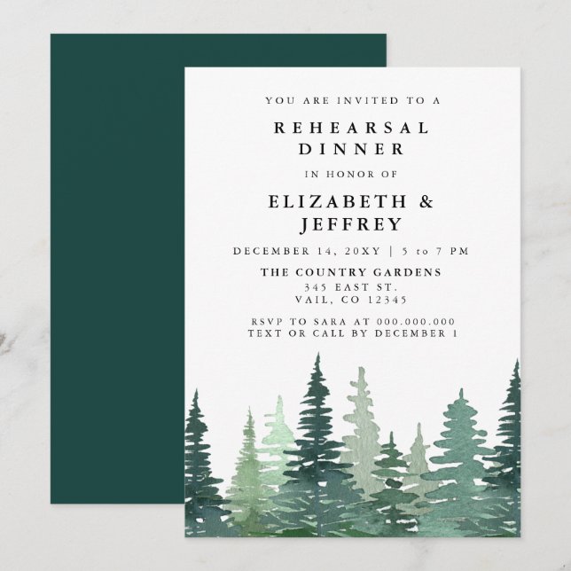 Rustic Watercolor Gräs Forest Rehearsal Dinner Inbjudningar (Fram/baksida)