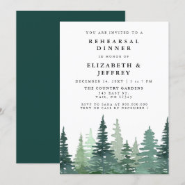 Rustic Watercolor Gräs Forest Rehearsal Dinner Inbjudningar