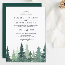 Rustic Watercolor Gräs Forest Winter Wedding Inv