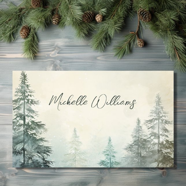 Rustic Watercolor Gräs Forest Woodland Visitkort (Front - Rustic Watercolor Pine Forest Woodland Business Card)