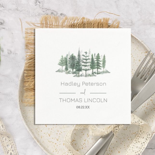 Rustic Watercolor Gräs Träd Pappersservett (Rustic Watercolor Pine Trees Napkins #forest #pinetreeforest #outdoor)