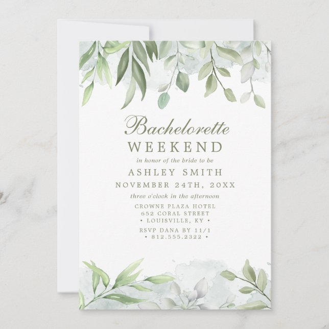 Rustic Watercolor Greenery Bachelorette Helg Inbjudningar (Framsida)