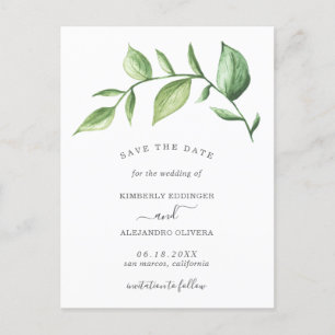 Rustic Watercolor Greenery Bröllop spara datum Meddelande Vykort