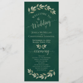 Rustic Watercolor Greenery Elegant Emerald Bröllop Program