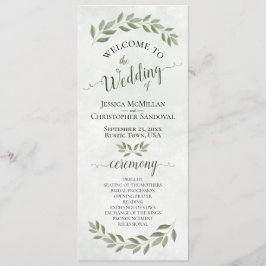 Rustic Watercolor Greenery Elegant Sage Bröllop Program