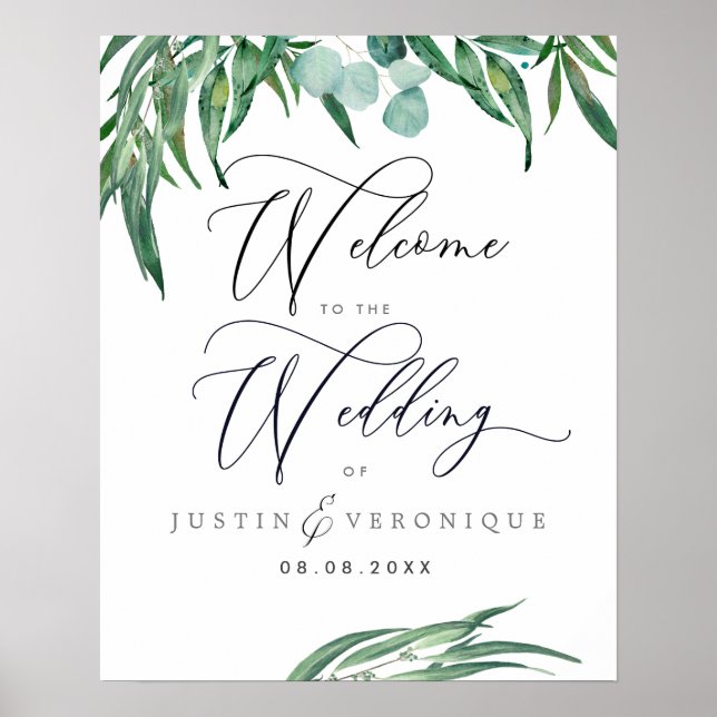 Rustic Watercolor Greenery Eucalyptus Bröllop Poster (Framsidan)