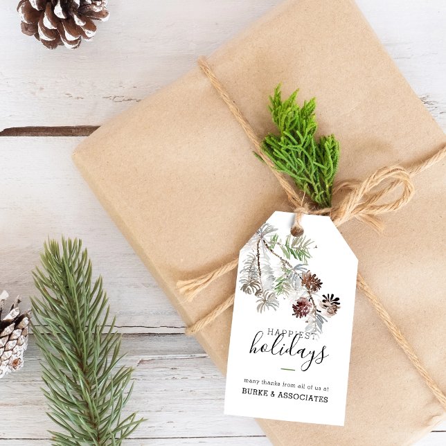 Rustic Watercolor Greenery Gräs Helgdag Presentetikett (Rustic Watercolor Greenery Pine Holiday Gift Tags)