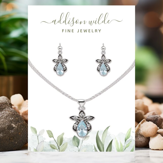 Rustic Watercolor Greenery Jewelry Visning Visitkort (Skapare uppladdad)