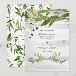 Rustic Watercolor Greenery Land QR Code Bröllop Inbjudningar
