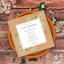 Rustic Watercolor Greenery Neutralt Baby Shower