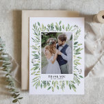 Rustic Watercolor Greenery Ram Photo Bröllop Tack Kort<br><div class="desc">Rustik Watercolor Foliage Ram Photo Bröllop - tackkort | Skicka tack till familj och vänner med det här anpassadet tack vare ditt kort. Den innehåller vattenfärgbilder av olika löv av lövblad. Detta gröna tack är perfekt för bröllop,  studenten och så mycket mer.</div>