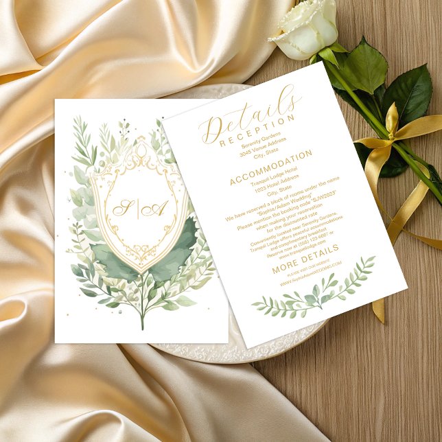 Rustic Watercolor Greenery Wedding Details Tilläggskort (Skapare uppladdad)