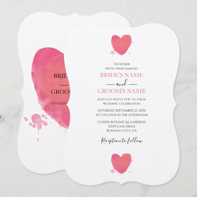 Rustic Watercolor Heart Wedding-inbjudningar Inbjudningar (Fram/baksida)