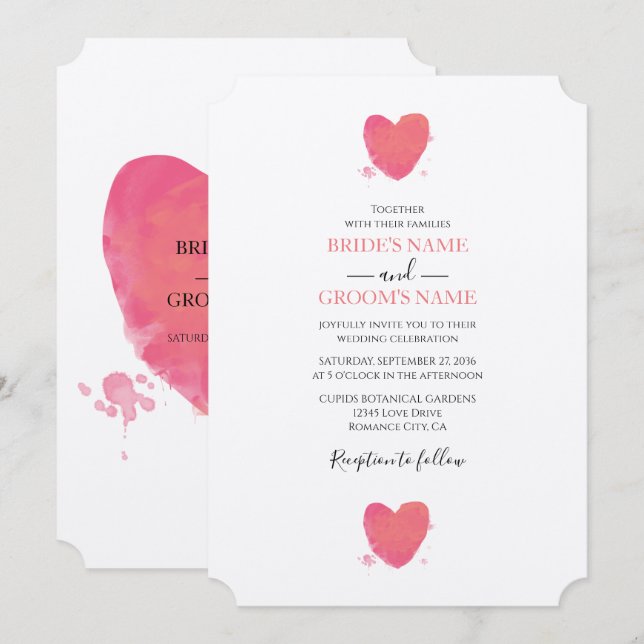 Rustic Watercolor Heart Wedding-inbjudningar Inbjudningar (Fram/baksida)
