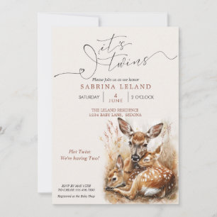 Rustic Watercolor Hjort och Twin Fawns Inbjudningar