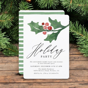Rustic Watercolor Holly-jul Julfest Inbjudningar