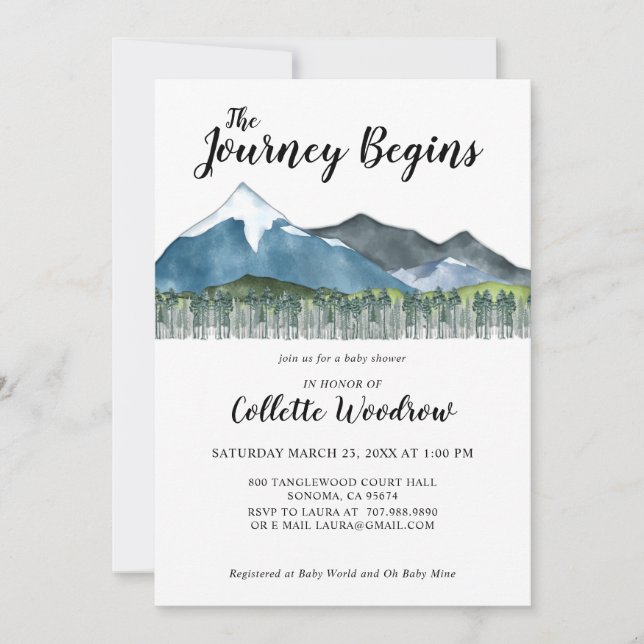 Rustic Watercolor Journey Mountains Baby Shower Inbjudningar (Framsida)
