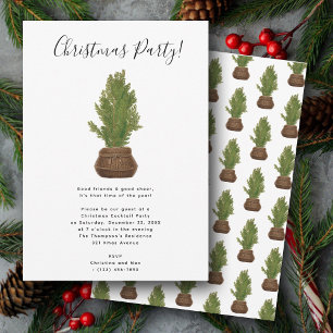 Rustic Watercolor Julgran Julfest Inbjudningar