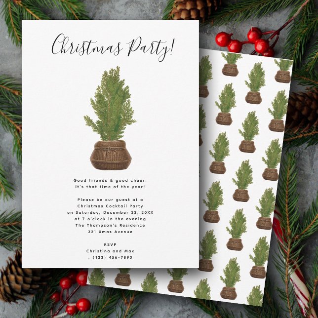 Rustic Watercolor Julgran Julfest Inbjudningar (Rustic Watercolor Christmas Tree Holiday Party Invitation)