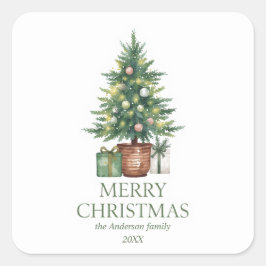 Rustic Watercolor Julgran non-Photo Fyrkantigt Klistermärke