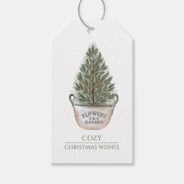 Rustic Watercolor Julgran Presentetikett