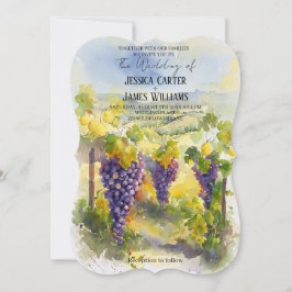 Rustic Watercolor Lemons Grapes Vineyard Wedding Inbjudningar