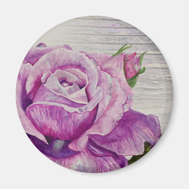 Rustic Watercolor Lila Ro Wood Magnet (Framsidan)