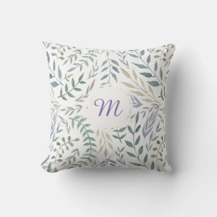 Rustic Watercolor Lövs och Foliage Monogram Kudde