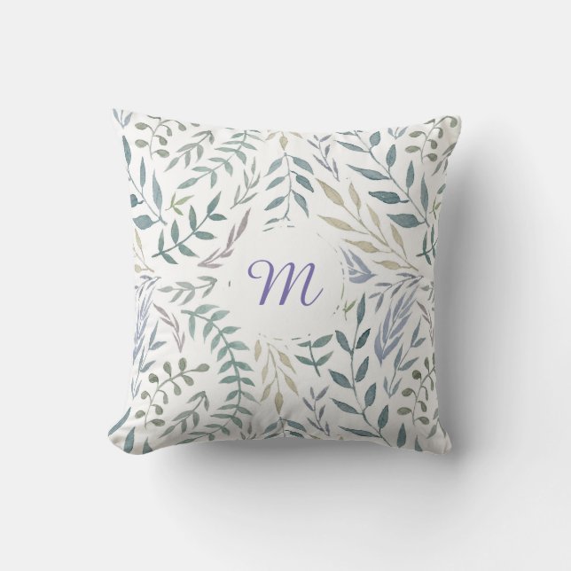 Rustic Watercolor Lövs och Foliage Monogram Kudde (Framsida)