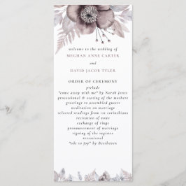 Rustic Watercolor Mauve Blommigt Botanical Bröllop Program