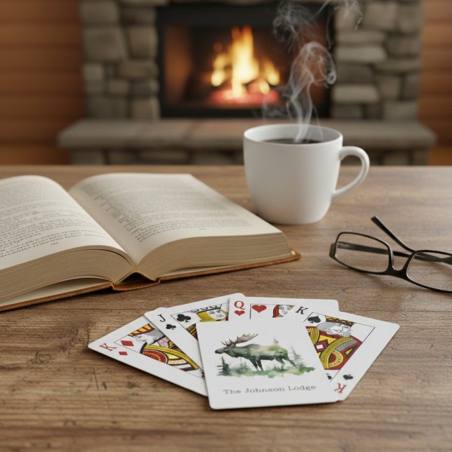 Rustic Watercolor Moose Custom Cabin Forest  Casinokort (Skapare uppladdad)