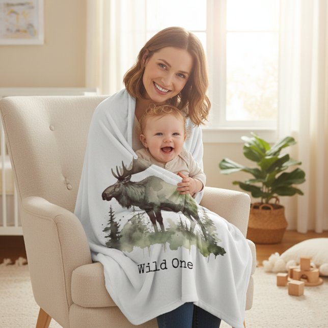 Rustic Watercolor Moose | Little One Personalized  Fleecefilt (Skapare uppladdad)