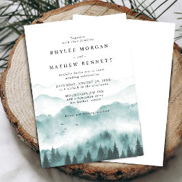 Rustic Watercolor Mountain Bröllop Inbjudningar