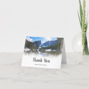 Rustic Watercolor Mountain Bröllop Tack Kort