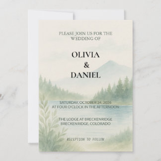 Rustic Watercolor Mountain Forest Pine Wedding  Inbjudningar