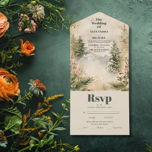 Rustic Watercolor Mountain Forest Winter Wedding