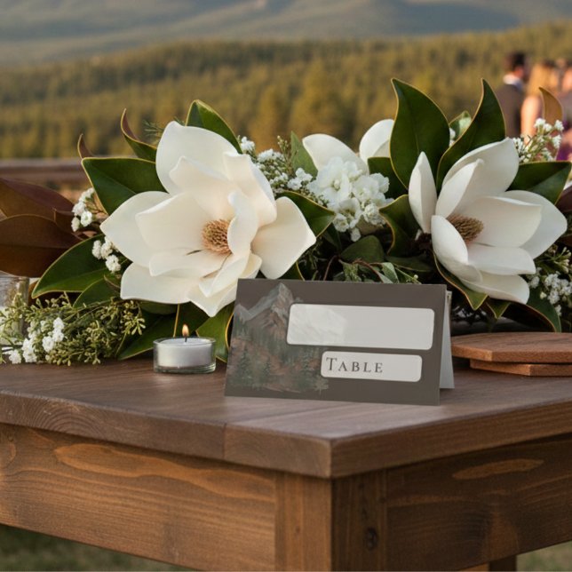 Rustic Watercolor Mountain Landscape Wedding Placeringskort (Rustic Watercolor Mountain Landscape Wedding Place Card)