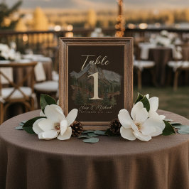 Rustic Watercolor Mountain Wedding Table Number Bordsnummer