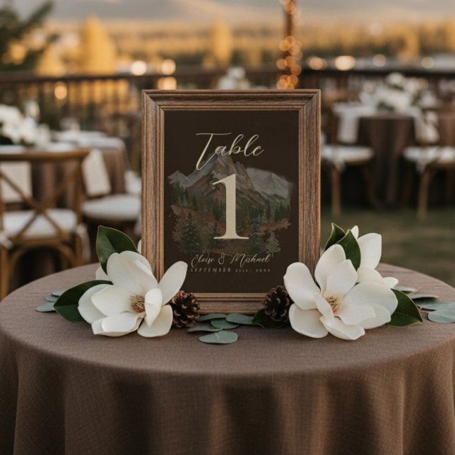 Rustic Watercolor Mountain Wedding Table Number Bordsnummer (Rustic Watercolor Mountain Wedding Table Number)